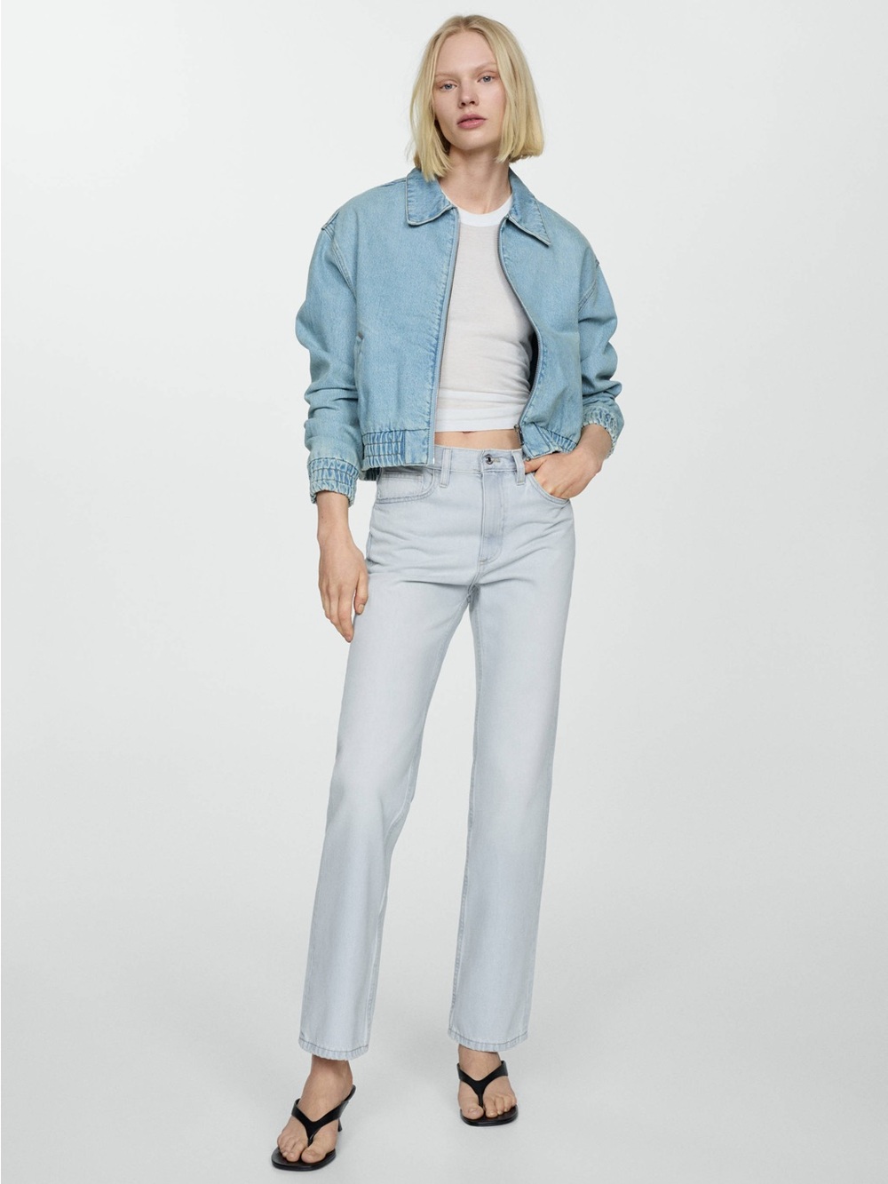 Mango Light Blue Low Rise Straight Leg Jeans